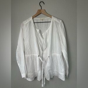 Eileen Fisher White Irish Linen Tie Front Jacket Blazer Top Size S